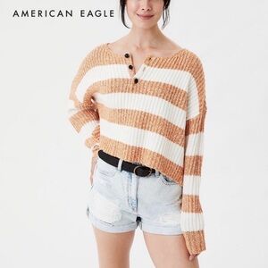 American Eagle Outfitters Women's Tan and White Striped Sweater